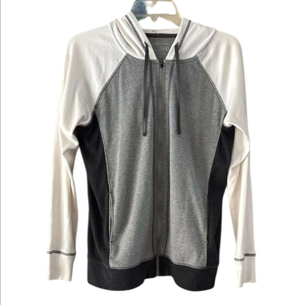 Eddie Bauer Gray and White Color Block Zip-Up Hoodie